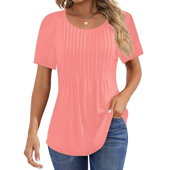 Fantaslook Blouses for Women Pleated Short Sleeve Tunic Tops Dressy Casual Summer Shirts