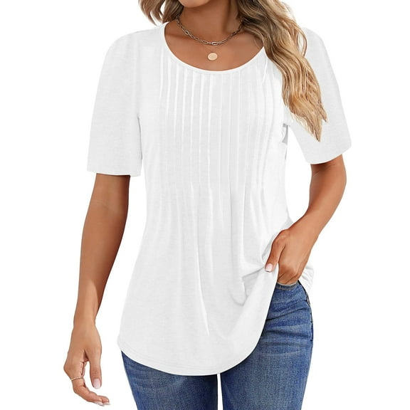 Fantaslook Blouses for Women Pleated Short Sleeve Tunic Tops Dressy Casual Summer Shirts