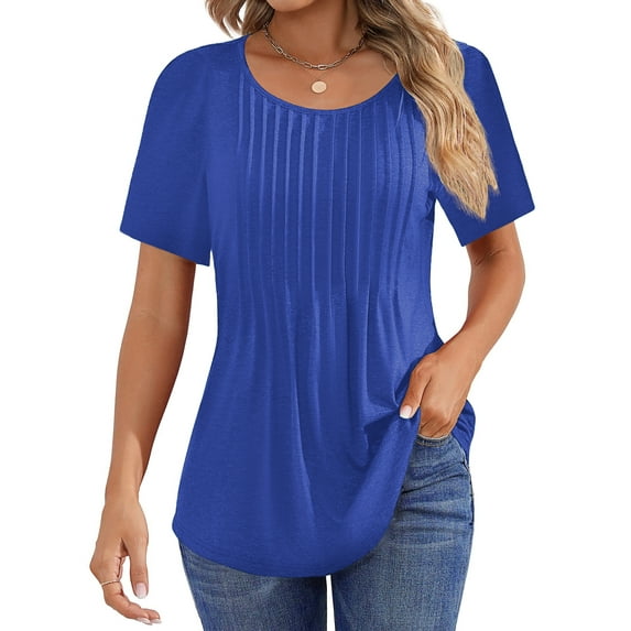 Fantaslook Blouses for Women Pleated Short Sleeve Tunic Tops Dressy Casual Summer Shirts