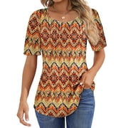 Fantaslook Blouses for Women Pleated Short Sleeve Tunic Tops Dressy Casual Summer Shirts