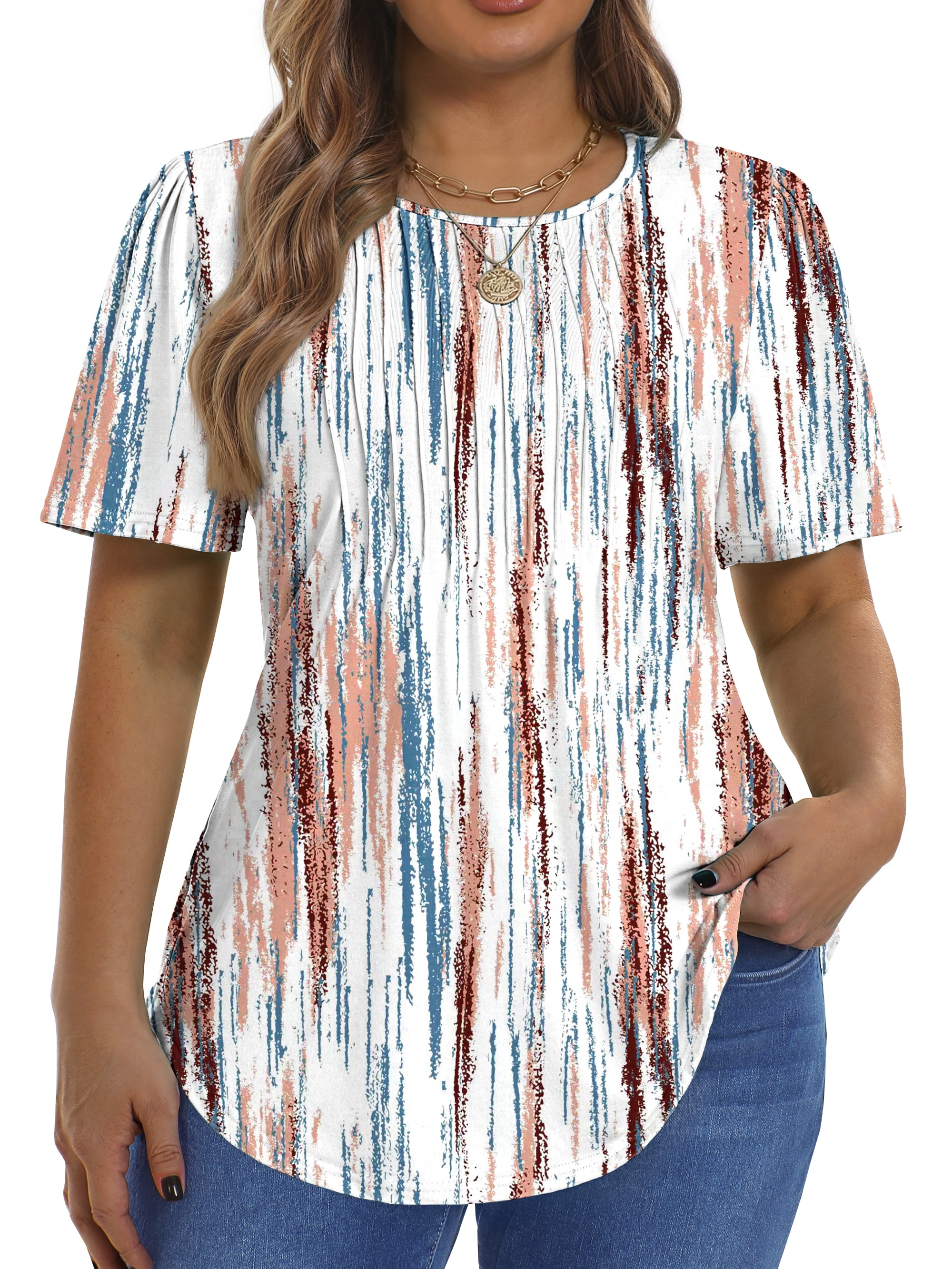Fantaslook Blouses for Women Pleated Short Sleeve Tunic Tops Dressy ...