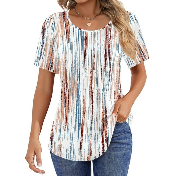 Fantaslook Blouses for Women Pleated Short Sleeve Tunic Tops Dressy Casual Summer Shirts