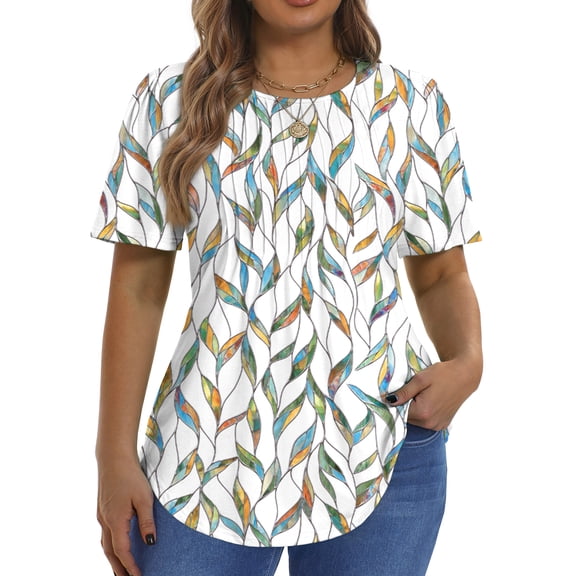 Fantaslook Blouses for Women Pleated Short Sleeve Tunic Tops Dressy Casual Summer Shirts