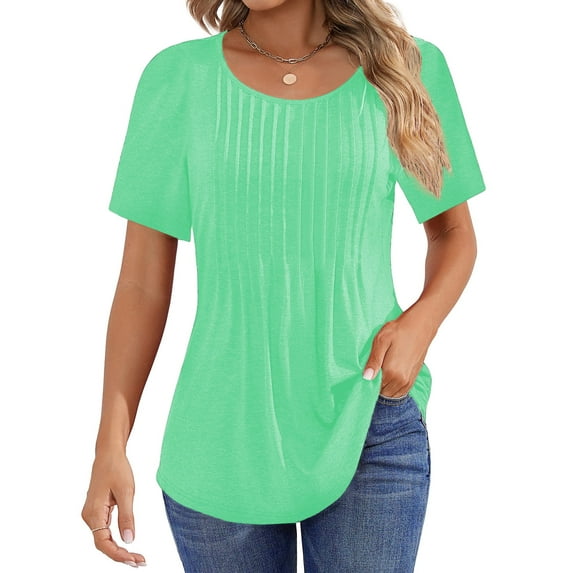 Fantaslook Blouses for Women Pleated Short Sleeve Tunic Tops Dressy Casual Summer Shirts