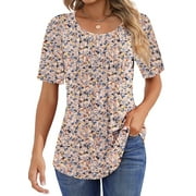 FANTASLOOK Blouses for Women Pleated Short Sleeve Tunic Tops Dressy Casual Summer Shirts