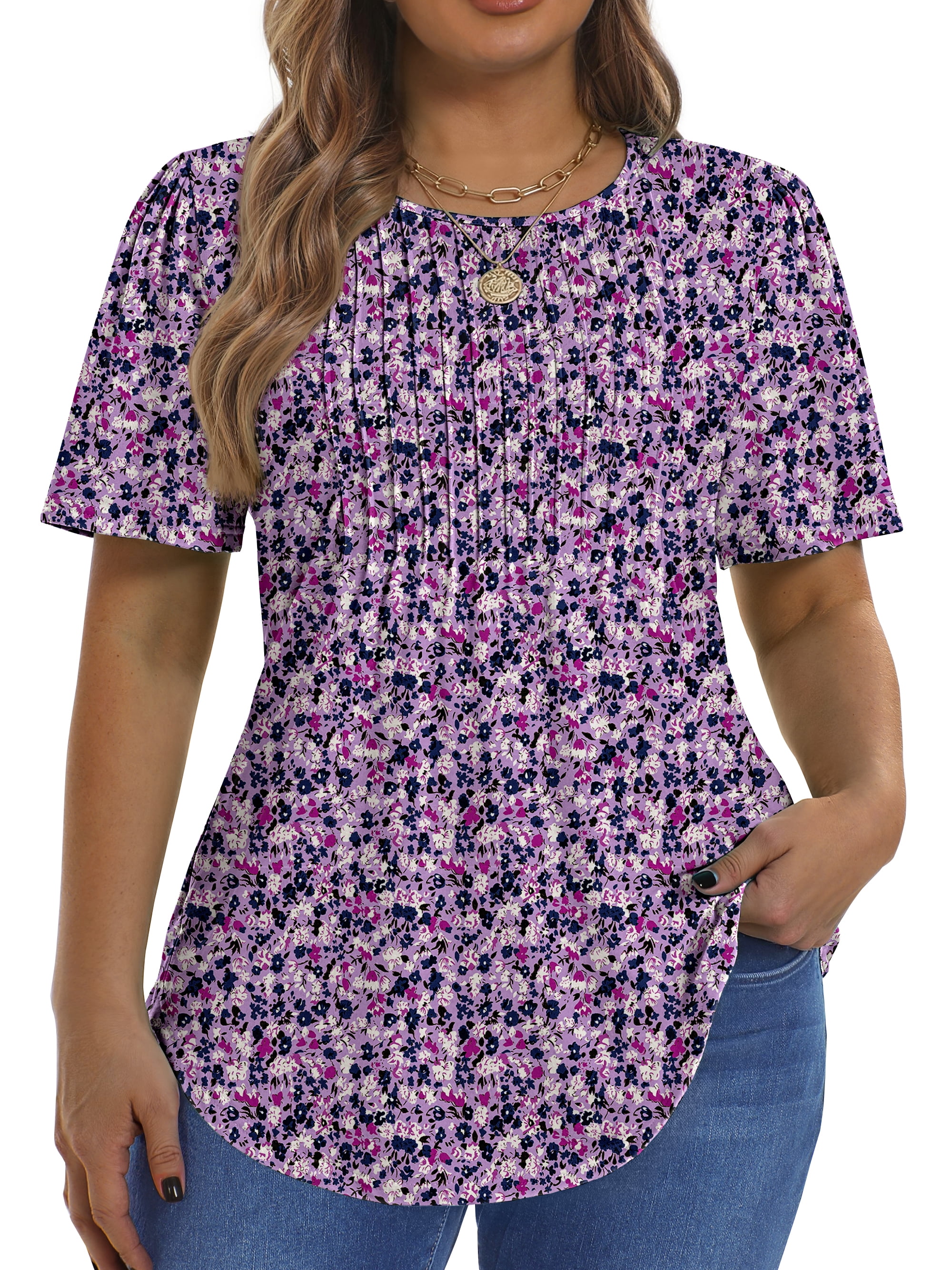 Fantaslook Blouses for Women Pleated Short Sleeve Tunic Tops Dressy ...