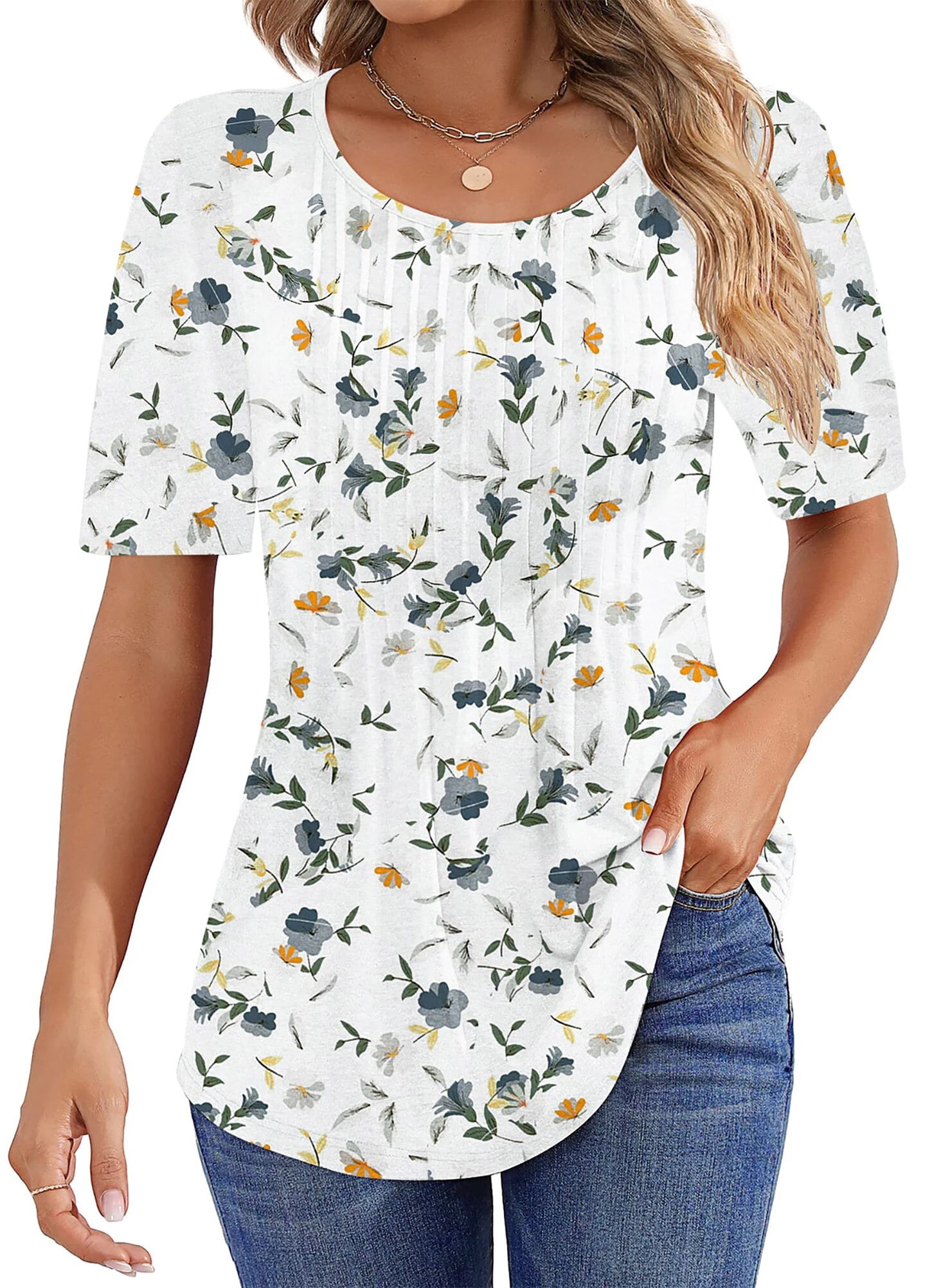 Fantaslook Blouses for Women Pleated Short Sleeve Tunic Tops Dressy ...