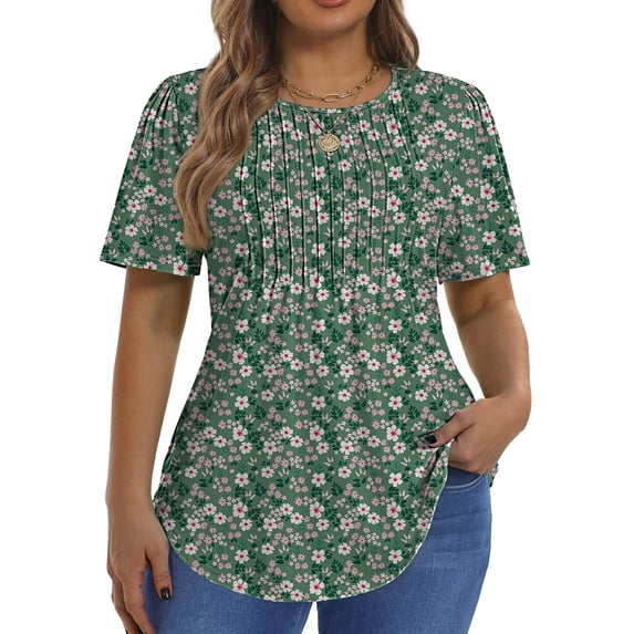 Fantaslook Blouses for Women Pleated Short Sleeve Tunic Tops Dressy Casual Summer Shirts