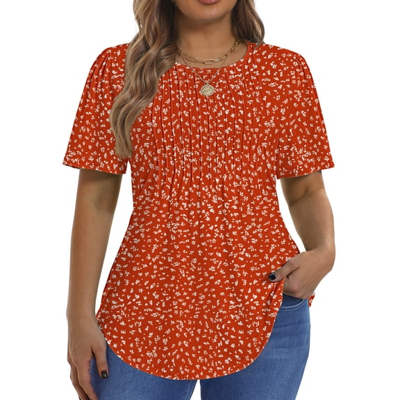 Fantaslook Blouses for Women Pleated Short Sleeve Tunic Tops Dressy Casual Summer Shirts