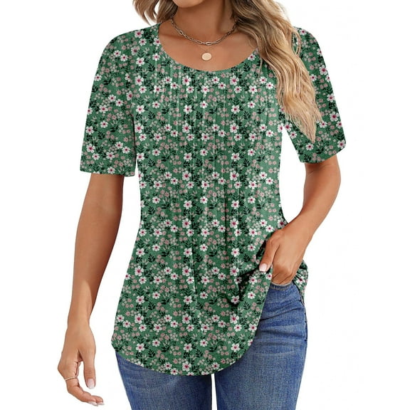 Fantaslook Blouses for Women Pleated Short Sleeve Tunic Tops Dressy Casual Summer Shirts