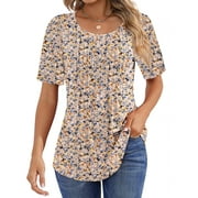 Fantaslook Blouses for Women Pleated Short Sleeve Tunic Tops Dressy Casual Summer Shirts