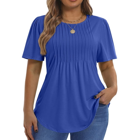Fantaslook Blouses for Women Pleated Short Sleeve Tunic Tops Dressy Casual Summer Shirts