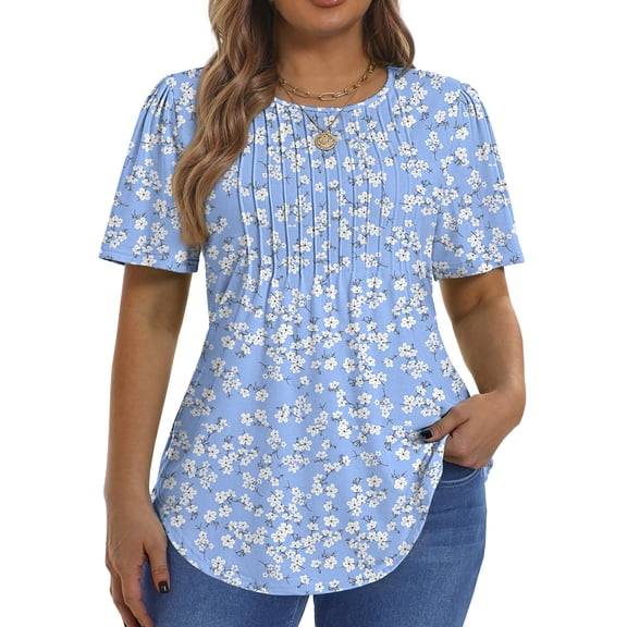 Fantaslook Blouses for Women Pleated Short Sleeve Tunic Tops Dressy Casual Summer Shirts