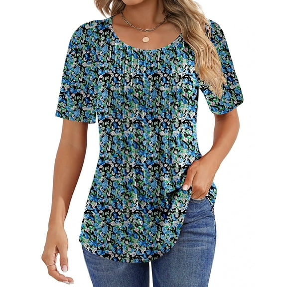 Fantaslook Blouses for Women Pleated Short Sleeve Tunic Tops Dressy Casual Summer Shirts