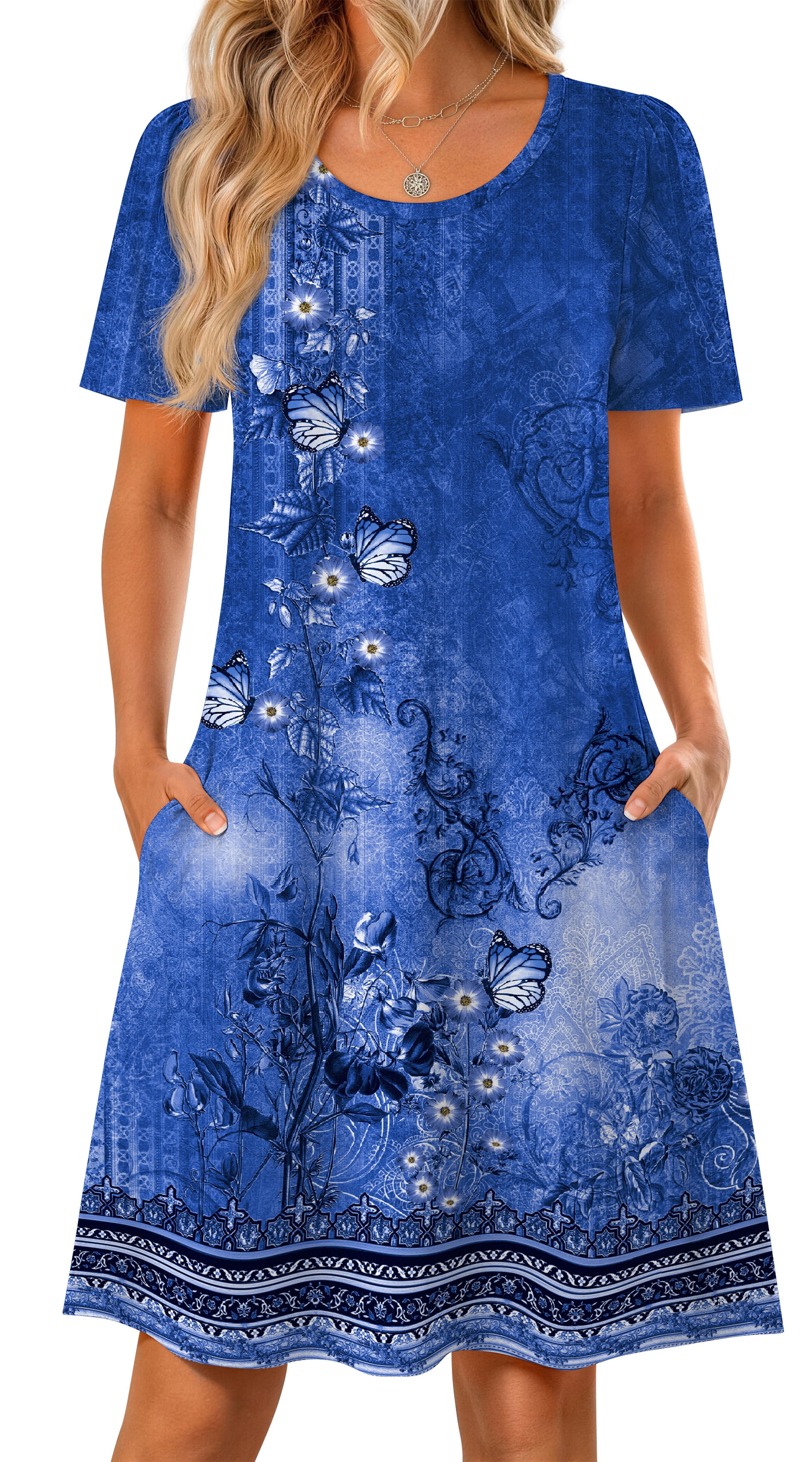 Fantaslook Boho Summer Dresses for Women Casual Short Sleeve T Shirt ...