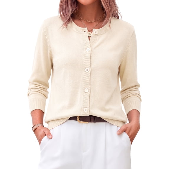 Fantaslook Crew Neck Knit Cardigan Sweaters for Women Button Front Sweater Tops Business Casual Fall Outfits