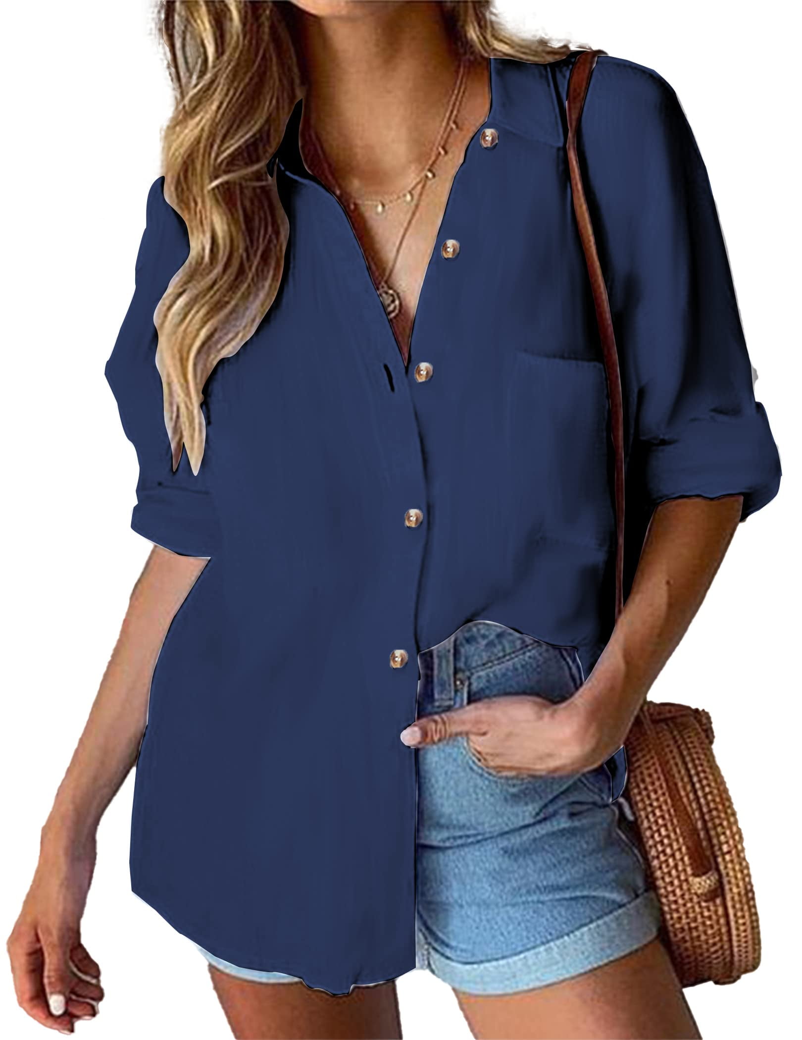 Fantaslook Button Down Shirts for Women Casual Long Sleeve Work Blouse ...