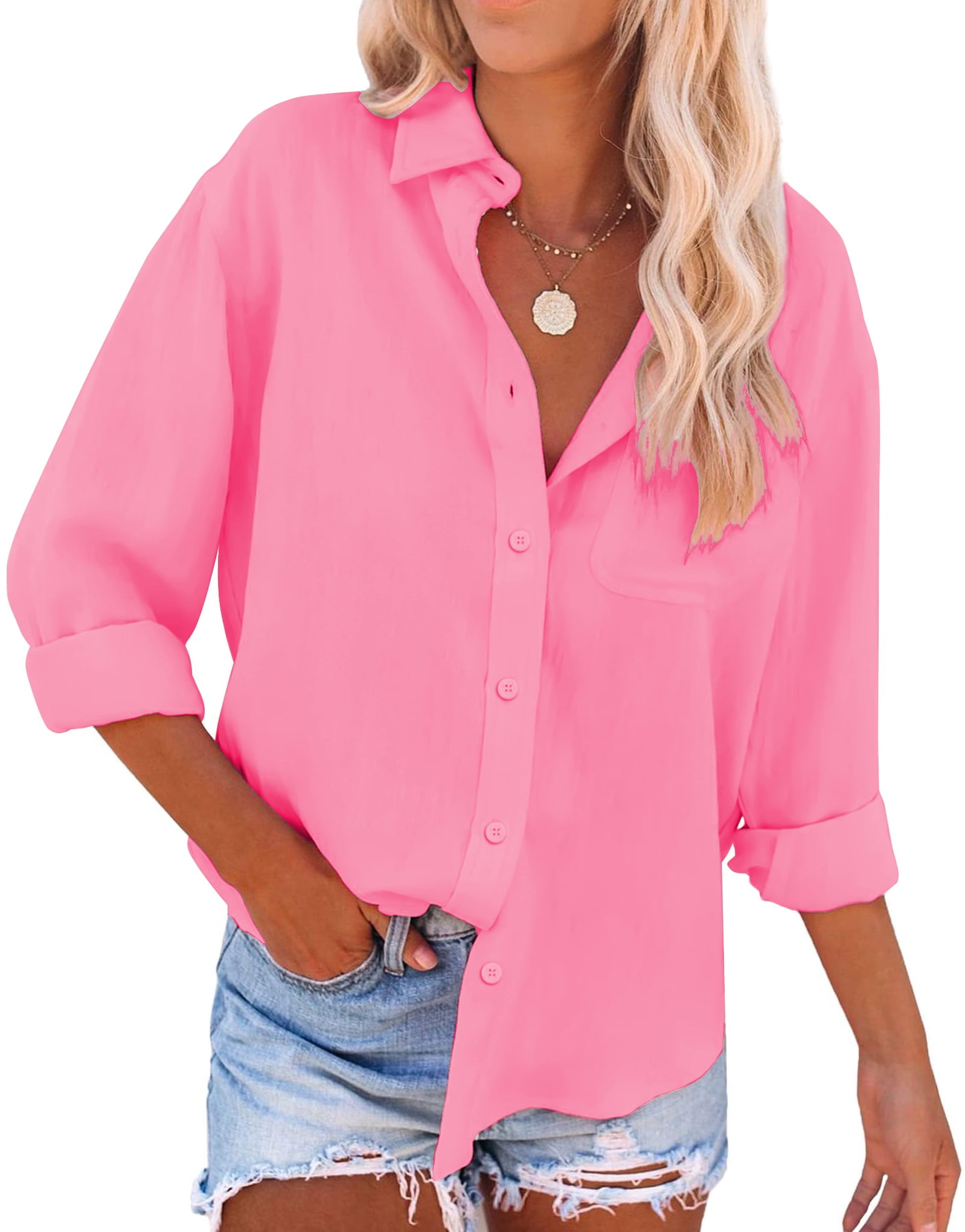 YZHM Women's Linen Button Down Shirt | Long Sleeve Casual Blouse | Plus Size Tunic Top | Loose Fit - View #12