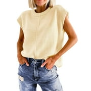 FANTASLOOK Cap Sleeve Sweaters for Women Casual Crew Neck Loose Knit Lightweight Sweater Vest Pullover Tops