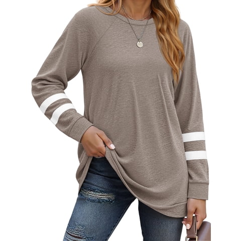 Womens Long Sleeve Tops Crewneck Sweatshirts Casual Color Block Tunic Tops Pullover