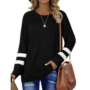 Fantaslook Casual Sweatshirts for Women Color Block Crew Neck Tops Long Sleeve Fall Shirts Pullover