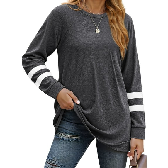 Fantaslook Womens Long Sleeve Tops Crewneck Sweatshirts Casual Color Block Tunic Tops Pullover