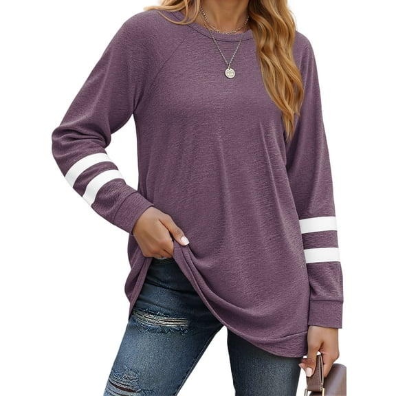 Fantaslook Womens Long Sleeve Tops Crewneck Sweatshirts Casual Color Block Tunic Tops Pullover
