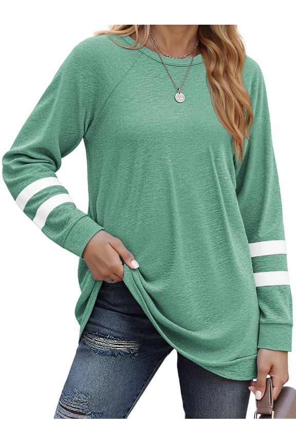 Womens Long Sleeve Tops Crewneck Sweatshirts Casual Color Block Tunic Tops Pullover