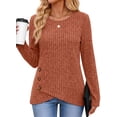 thumbnail image 1 of Fantaslook Casual Tops for Women Long Sleeve Shirts with Buttons Asymmetrical Hem Fall Blouses Crew Neck Tunic Top, 1 of 9