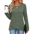 thumbnail image 1 of Fantaslook Casual Tops for Women Long Sleeve Shirts with Buttons Asymmetrical Hem Fall Blouses Crew Neck Tunic Top, 1 of 9