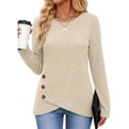 thumbnail image 1 of Fantaslook Casual Tops for Women Long Sleeve Shirts with Buttons Asymmetrical Hem Fall Blouses Crew Neck Tunic Top, 1 of 9