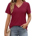 thumbnail image 1 of Fantaslook Eyelet Womens Tops Short Sleeve Dressey Casual Blouses V Neck Work Shirts Summer Basic Tees, 1 of 9