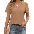 thumbnail image 1 of Fantaslook Eyelet Womens Tops Short Sleeve Dressey Casual Blouses V Neck Work Shirts Summer Basic Tees, 1 of 9