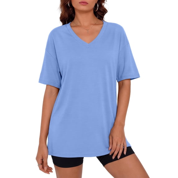 Fantaslook Casual Women T Shirts Short Sleeve Summer Tops Loose Fit V Neck Shirts Basic Tees Gym Workout Clothes