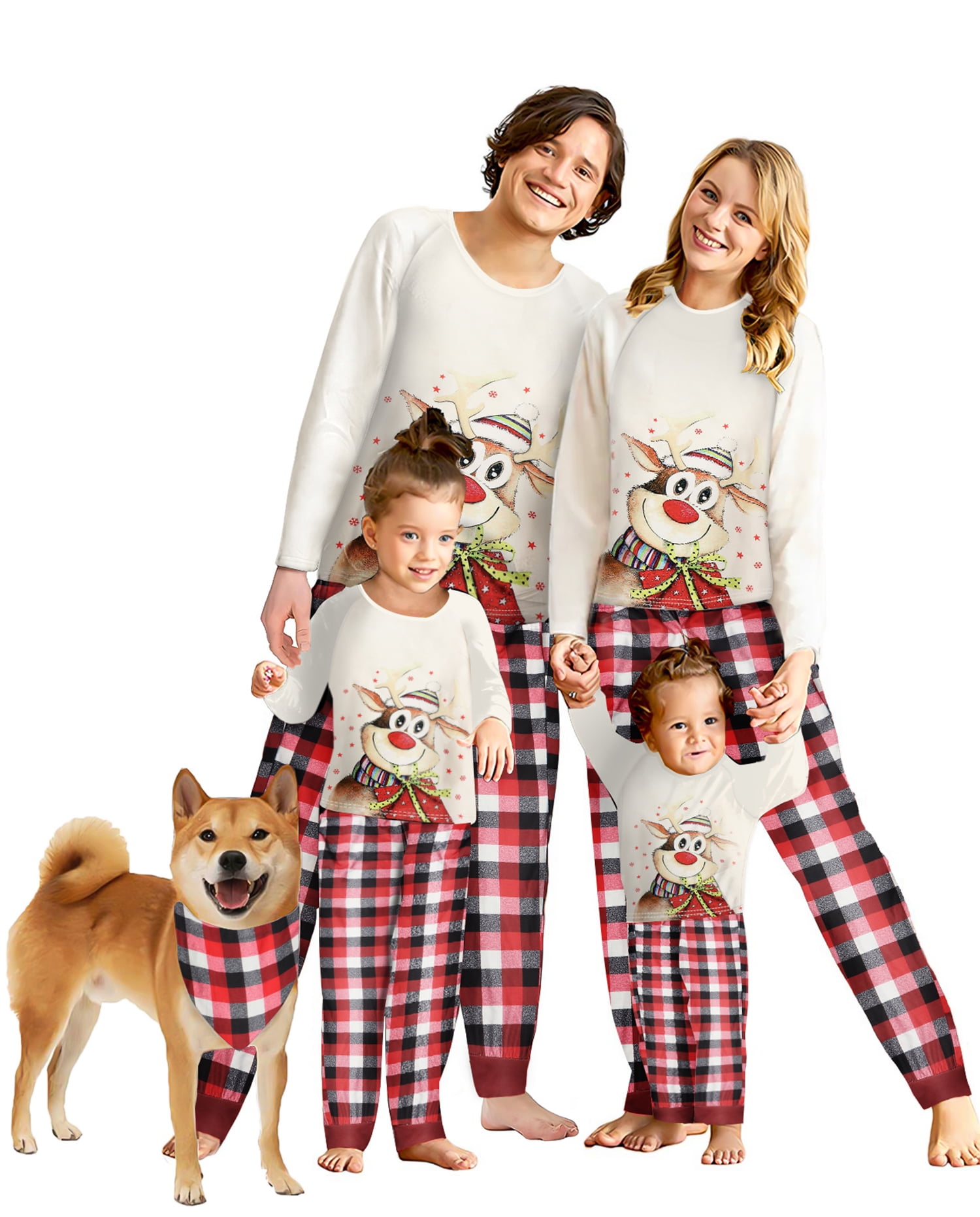 Fantaslook Christmas Pajamas Sets for Family Long Sleeve Tops and Plaid ...