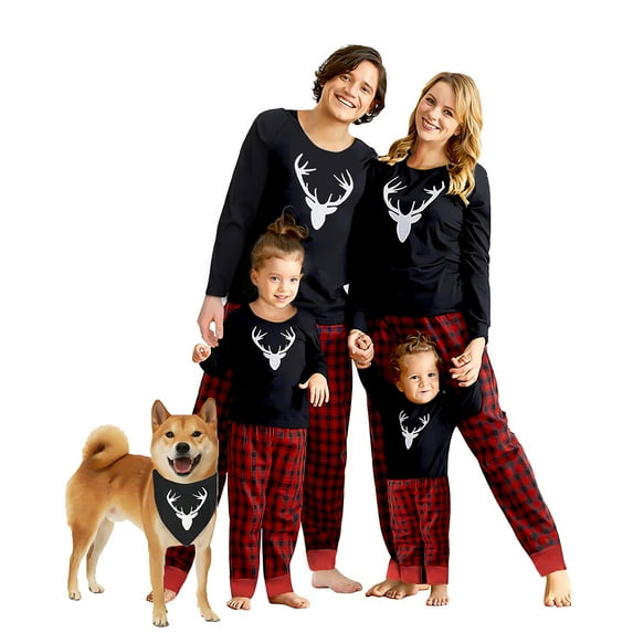 Fantaslook Christmas Pajamas Sets for Family Long Sleeve Tops and Plaid Pants Holiday Couples Lounge Sets Casual Festival Outfits