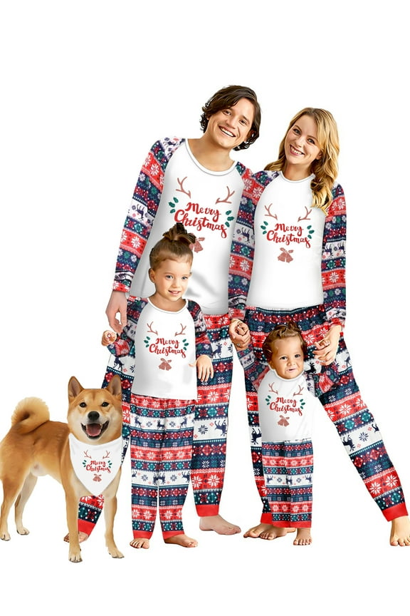 Christmas Pajamas Sets for Family Long Sleeve Tops and Plaid Pants Holiday Couples Lounge Sets Casual Festival Outfits