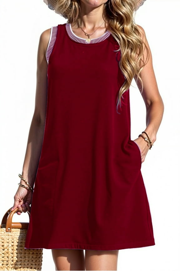 Color Block Dresses for Women Summer Casual Beach Sundress Sleeveless Tank Trendy Mini Dresses