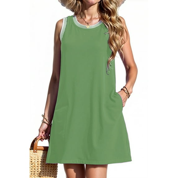 Fantaslook Color Block Dresses for Women Summer Casual Beach Sundress Sleeveless Tank Trendy Mini Dresses