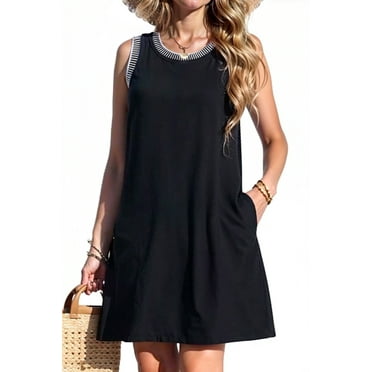 Fantaslook Color Block Dresses for Women Summer Casual Beach Sundress Sleeveless Tank Trendy Mini Dresses