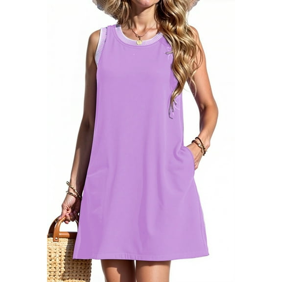 Fantaslook Color Block Dresses for Women Summer Casual Beach Sundress Sleeveless Tank Trendy Mini Dresses
