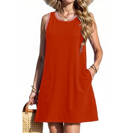 Fantaslook Color Block Dresses for Women Summer Casual Beach Sundress Sleeveless Tank Trendy Mini Dresses
