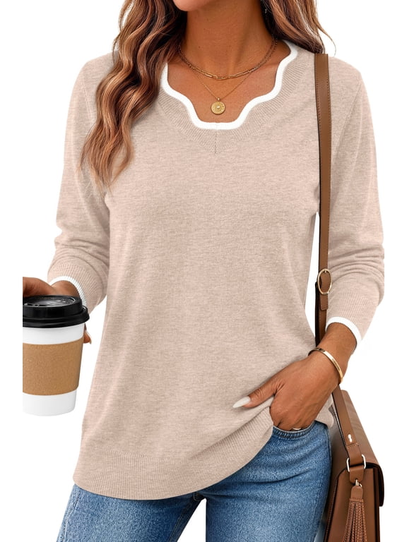 Color Block Sweaters for Women V Neck Pullover Lightweight Sweaters Long Sleeve Tops Fall Fashion Clothes
