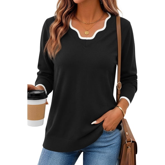 Fantaslook Color Block Sweaters for Women V Neck Pullover Lightweight Sweaters Long Sleeve Tops Fall Fashion Clothes