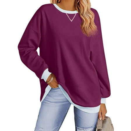Fantaslook Color Block Sweatshirts for Women Crewneck Long Sleeve Oversized Pullover Tops Casual Fall Outfits