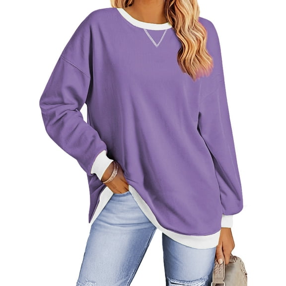 Fantaslook Color Block Sweatshirts for Women Crewneck Long Sleeve Oversized Pullover Tops Casual Fall Outfits