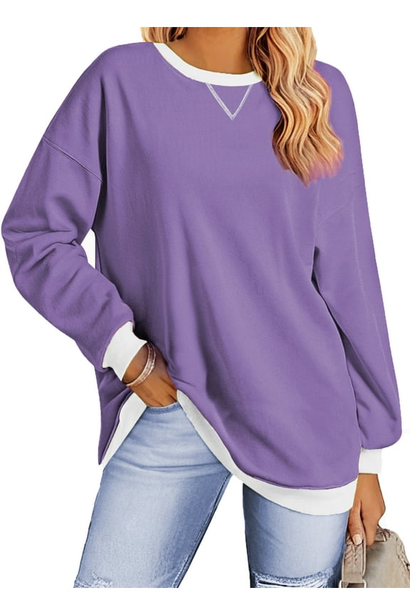 Color Block Sweatshirts for Women Crewneck Long Sleeve Oversized Pullover Tops Casual Fall Outfits