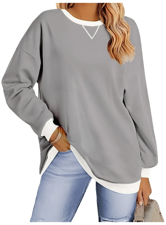 Color Block Sweatshirts for Women Crewneck Long Sleeve Oversized Pullover Tops Casual Fall Outfits