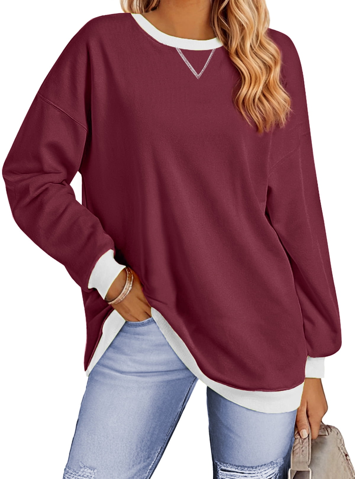 Women's Color Block Sweatshirt - Relaxed Fit Long Sleeve Casual Top - Stylish & Comfortable