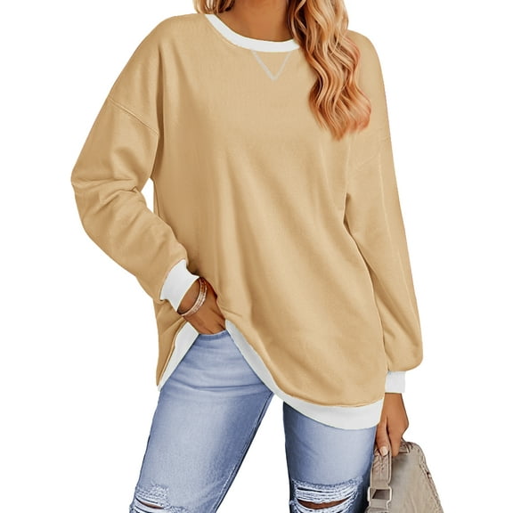 Fantaslook Color Block Sweatshirts for Women Crewneck Long Sleeve Oversized Pullover Tops Casual Fall Outfits